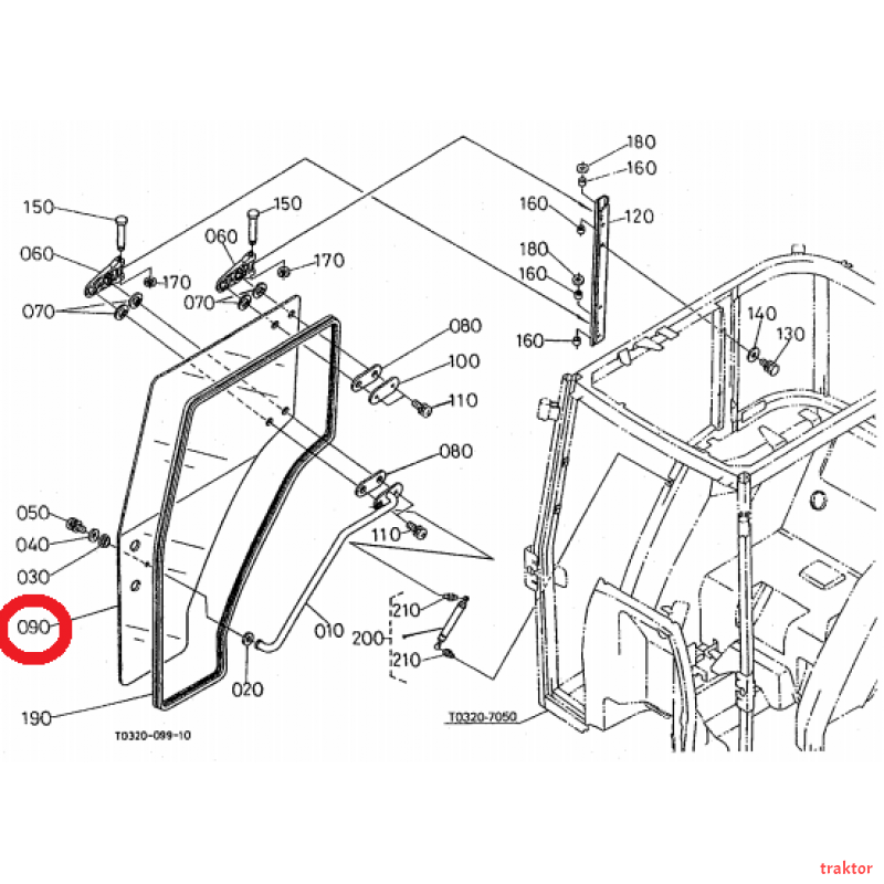 Τζάμι κρύσταλλο πόρτας δεξιά ORIGINAL KUBOTA T0290-70670 T0290-70